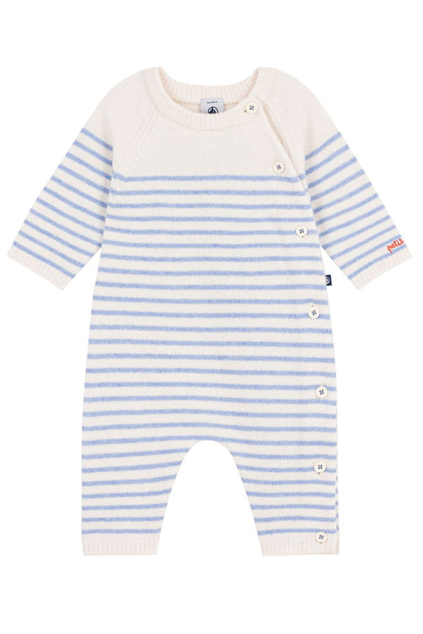 KIDS Petit Bateau Baby Knit Jumpsuit Polaire - Blue