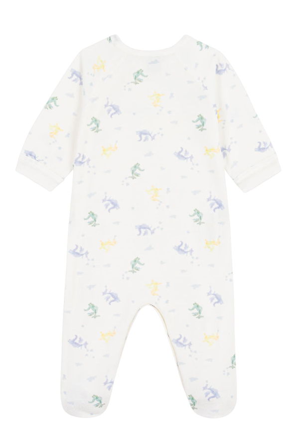 KIDS Petit Bateau Baby Velour Zip Pyjamas With Multicolour Dragons Print - White