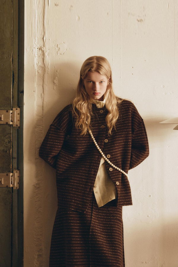 Rus Manta Cardigan - Chocolate Pinstripe