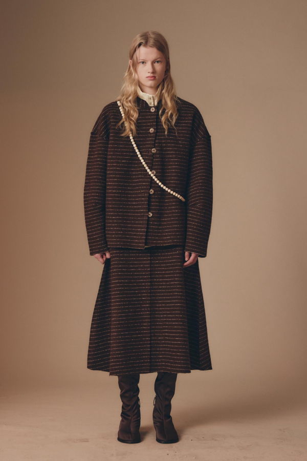 Rus Manta Cardigan - Chocolate Pinstripe