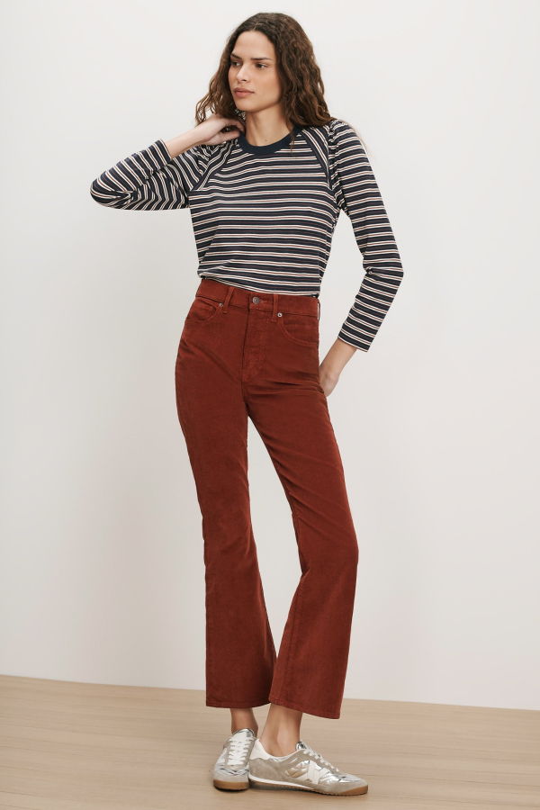 Veronica Beard Carson Corduroy Kick-Flare Pant - Rust