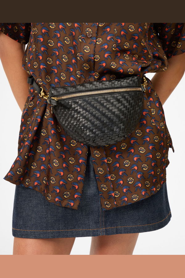 Clare V. Petite Fanny Bag - Black Woven Zig Zag