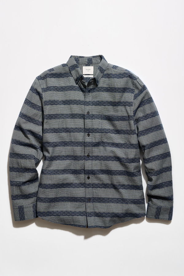 Billy Reid Jacquard Barre Stripe Tuscumbia Shirt - Carbon Blue
