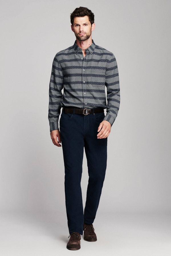 Billy Reid Jacquard Barre Stripe Tuscumbia Shirt - Carbon Blue