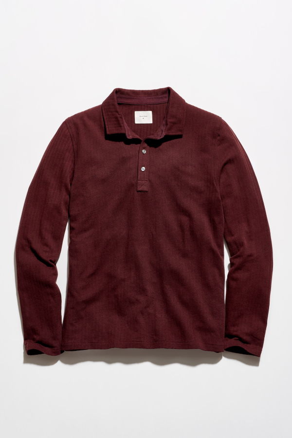 Billy Reid Long Sleeve Herringbone Polo - Plum