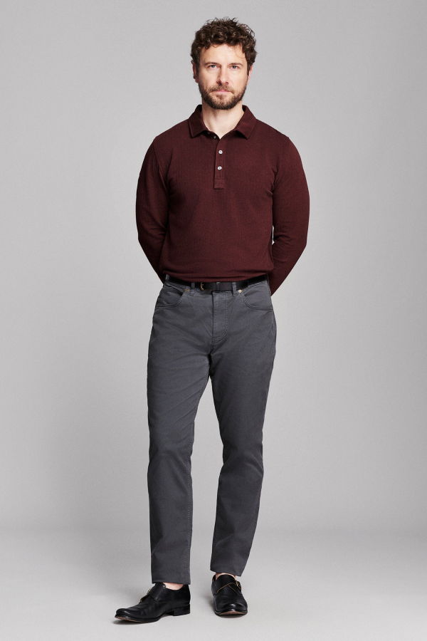 Billy Reid Long Sleeve Herringbone Polo - Plum