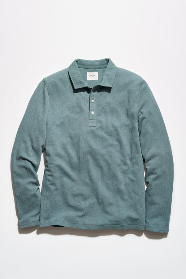 Billy Reid Long Sleeve Herringbone Polo - Stormy Sea