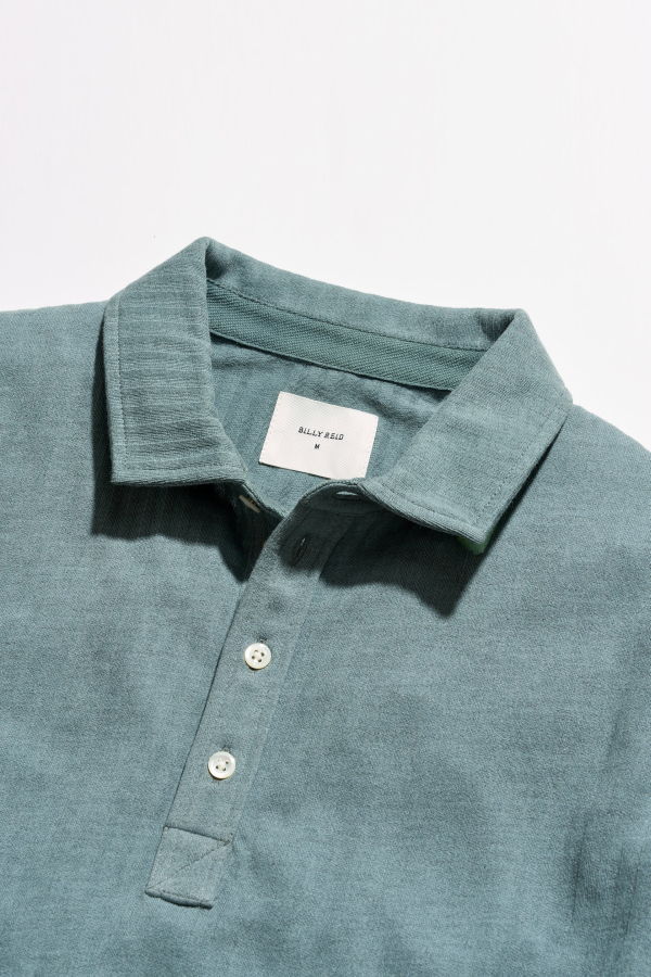 Billy Reid Long Sleeve Herringbone Polo - Stormy Sea