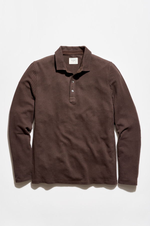 Billy Reid Long Sleeve Herringbone Polo - Chocolate