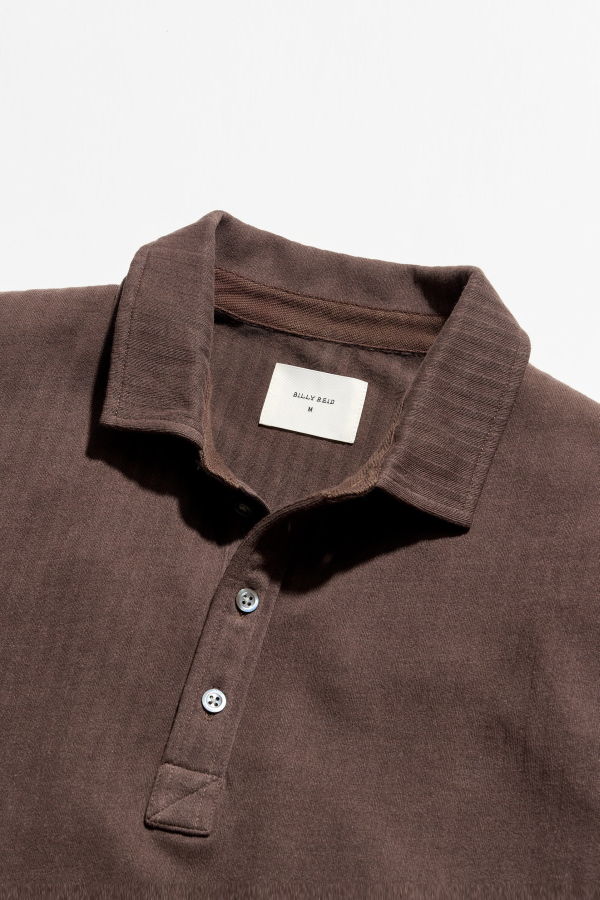 Billy Reid Long Sleeve Herringbone Polo - Chocolate