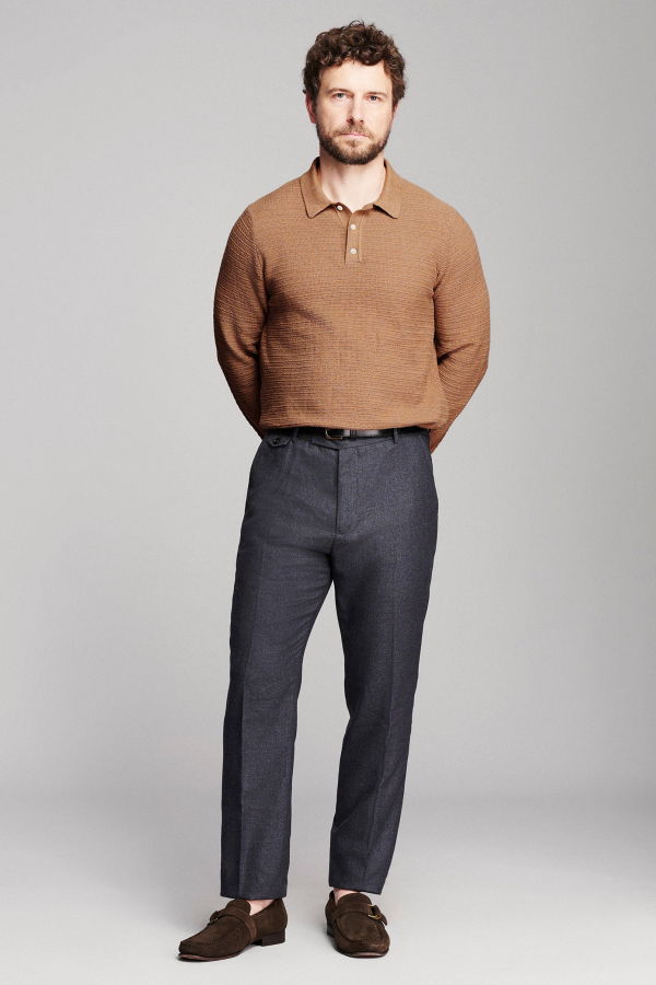 Billy Reid Long Sleeve Lachlan Links Polo - British Khaki