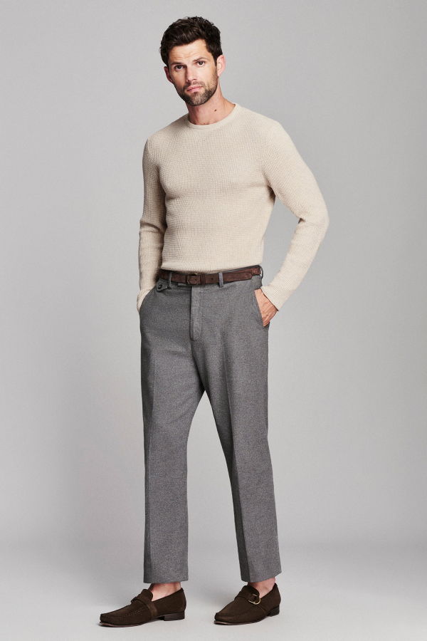 Billy Reid Martin Mini Waffle Crew Sweater - Oatmeal Heather