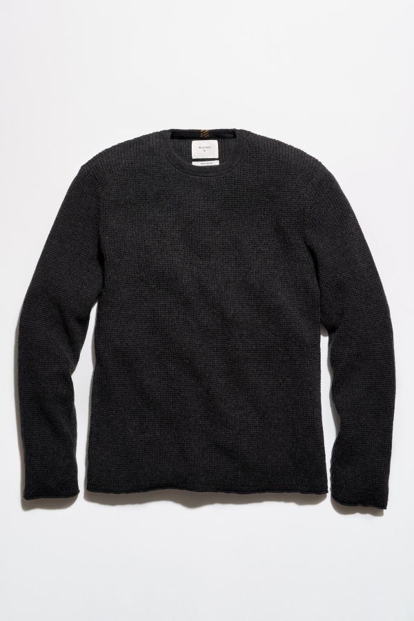 Billy Reid Martin Mini Waffle Crew Sweater - Charcoal Heather