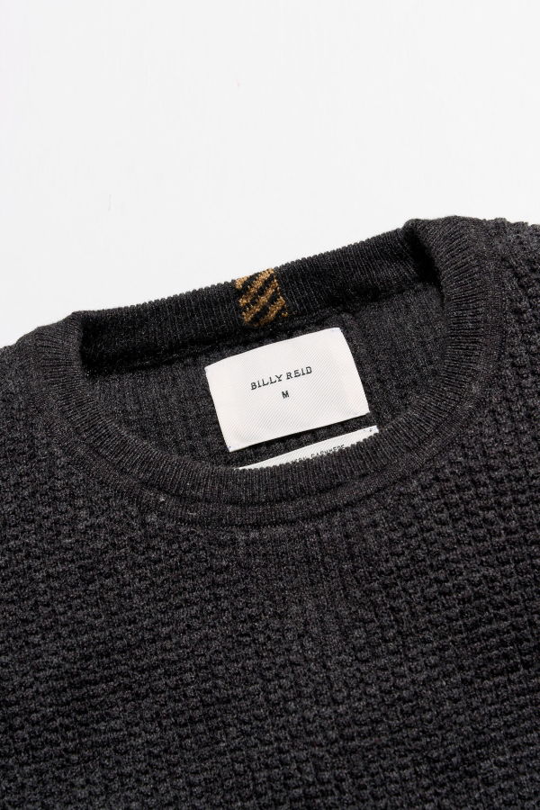 Billy Reid Martin Mini Waffle Crew Sweater - Charcoal Heather