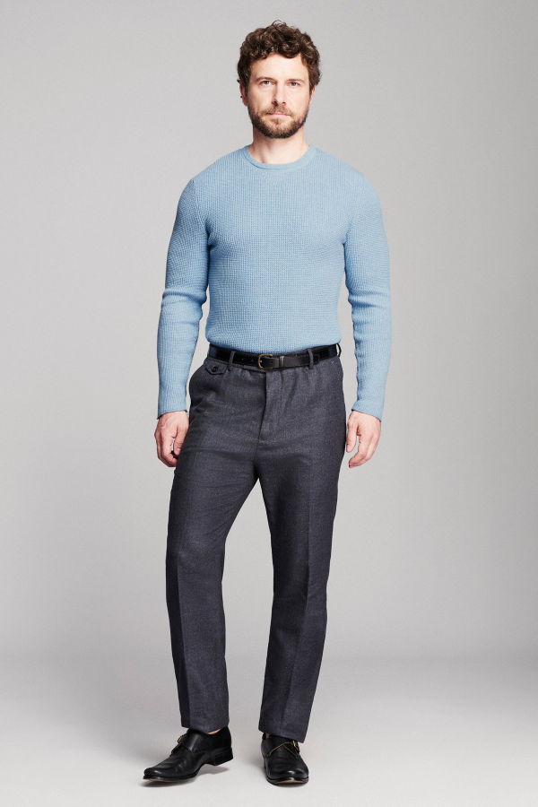 Billy Reid Martin Mini Waffle Crew Sweater - Chambray Blue Heather