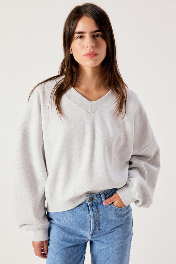 American Vintage Baptown V-Neck Sweatshirt - Heather Grey