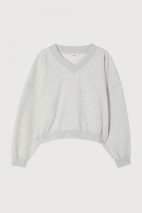 American Vintage Baptown V-Neck Sweatshirt - Heather Grey