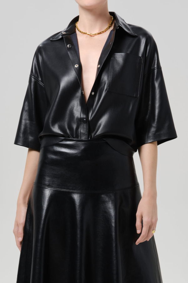 Citizens of Humanity Frances Cropped Cape Recycled Leather Button Up Shirt