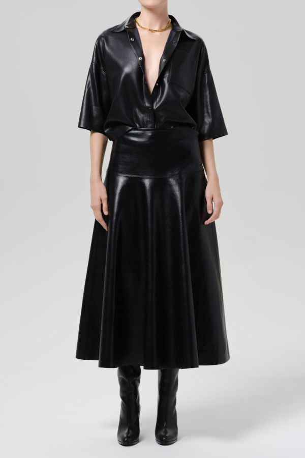 Citizens of Humanity Frances Cropped Cape Recycled Leather Button Up Shirt