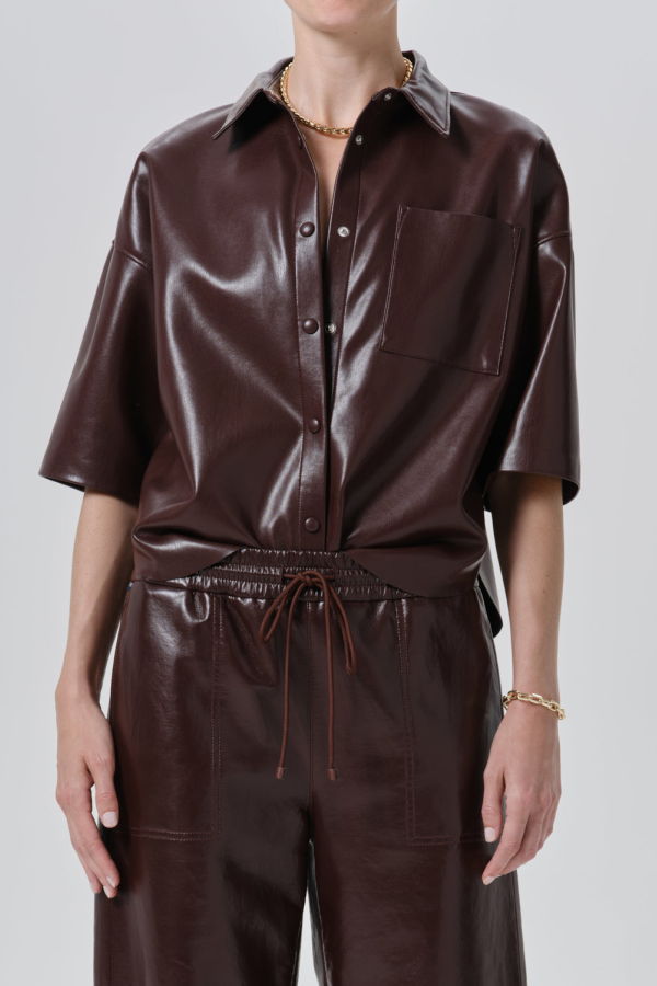 Citizens of Humanity Frances Cropped Cape Recycled Leather Button Up Shirt
