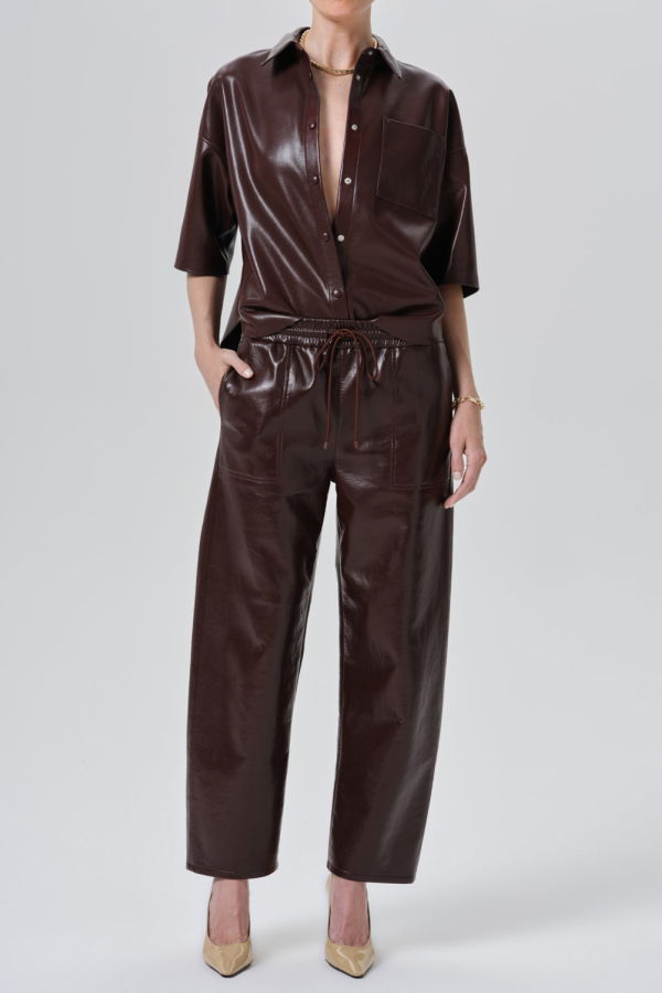 Citizens of Humanity Frances Cropped Cape Recycled Leather Button Up Shirt