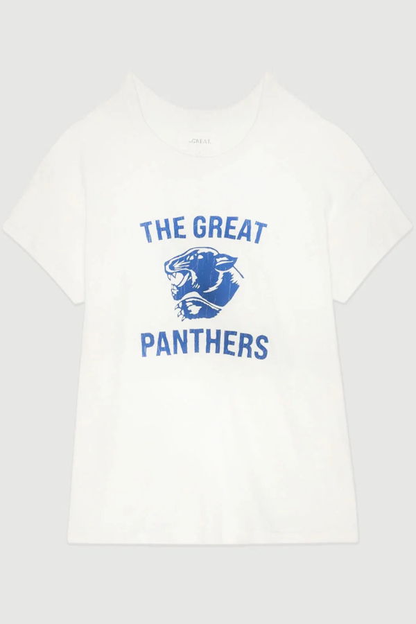 The Great. The Boxy Crew with Growling Panther Graphic Tee - White