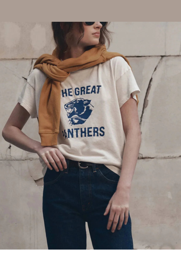 The Great. The Boxy Crew with Growling Panther Graphic Tee - White