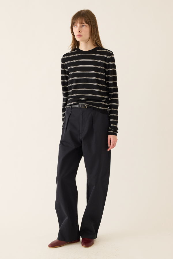 demylee Laina Stripe Superfine Merino Wool Sweater - Black / Vanilla