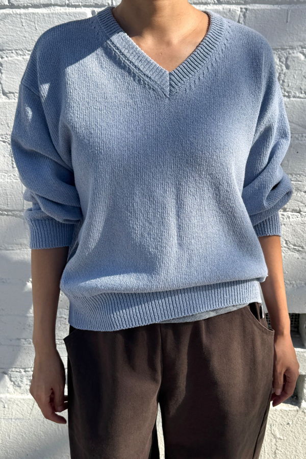 Le Bon Shoppe Abby Cotton V-Neck Sweater - Cornflower