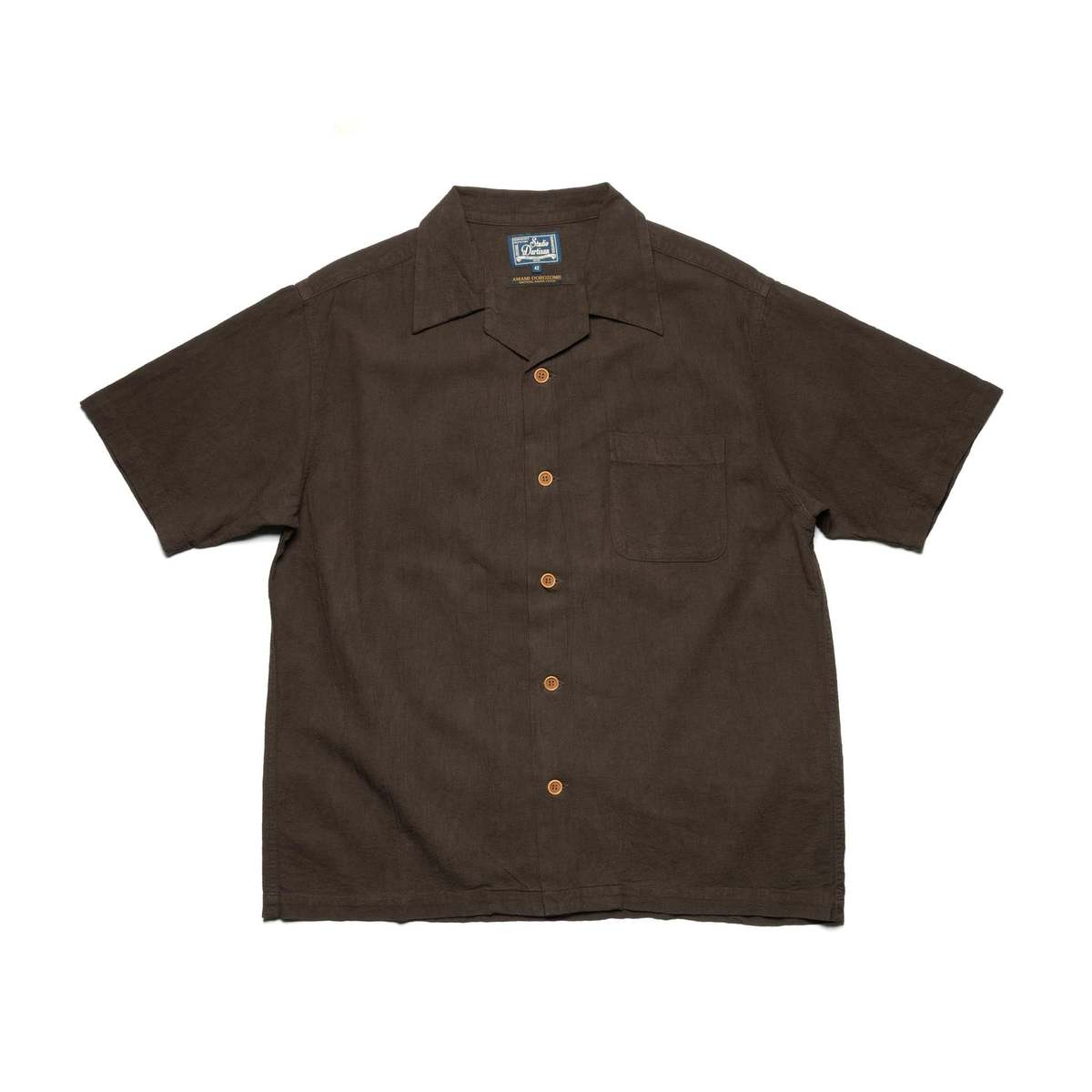 Studio D'Artisan 5739 Cotton/Linen Amami-Dorozome Mud-Dyed Shirt - Dark Brown - Image 1 of 6