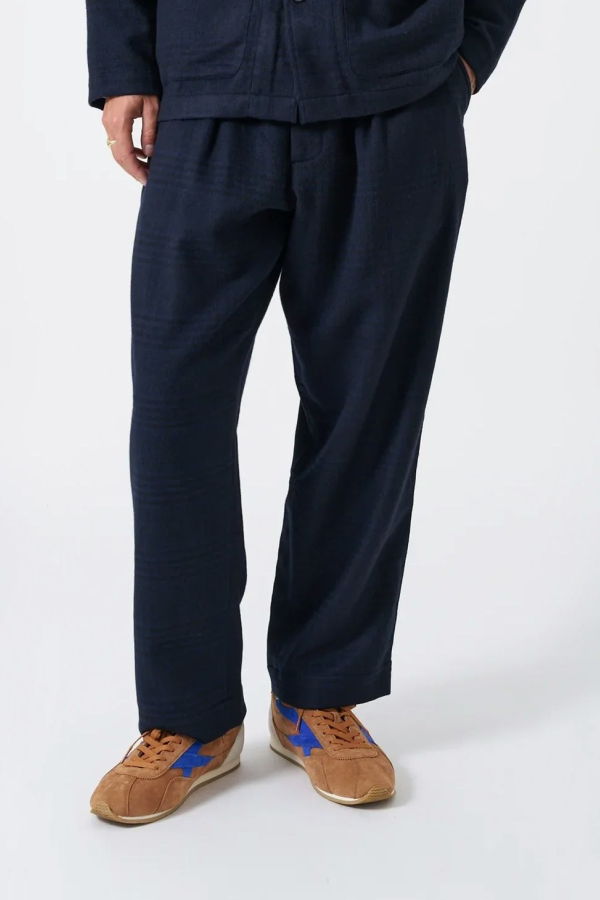 Universal Works Bob Wool Mix Oxford Pant - Navy Plaid