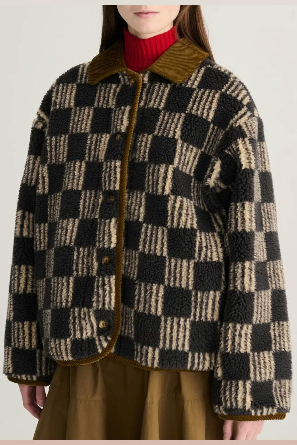 Bobo Choses Almost Moiré Sherpa Jacket - Brown Check