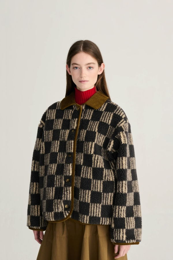 Bobo Choses Almost Moiré Sherpa Jacket - Brown Check