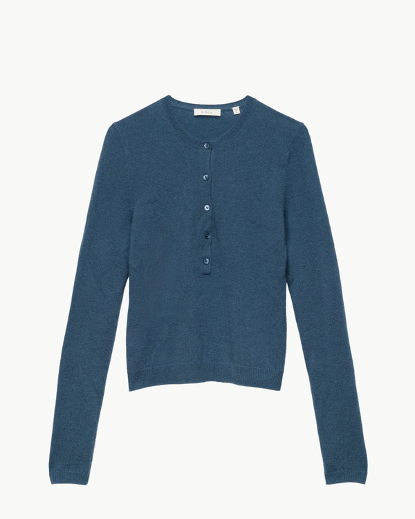 DEN Heath Cashmere Henley Sweater - Blue Stone DEN Heath Cashmere Henley Sweater - Blue Stone
