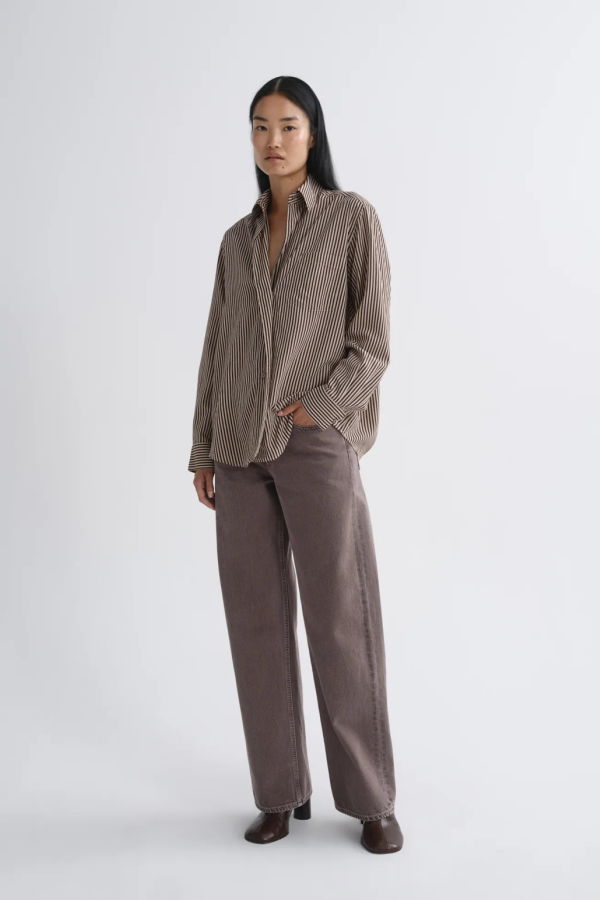 AGOLDE Aris Shirt - Trace Stripe Chocolate/Taupe