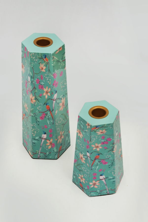 Mela Artisans Aqua Flora Hexagonal Candleholders
