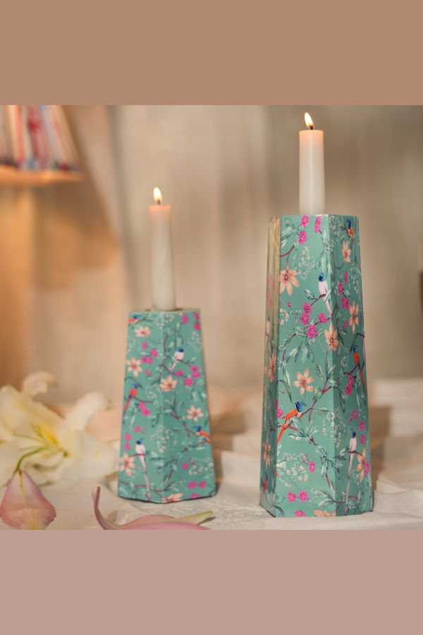 Mela Artisans Aqua Flora Hexagonal Candleholders