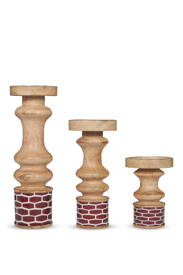 Mela Artisans Gramercy Pillar Candleholder Set - Red