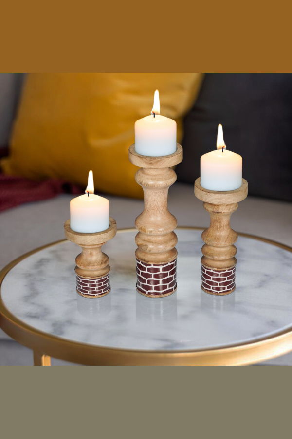 Mela Artisans Gramercy Pillar Candleholder Set - Red