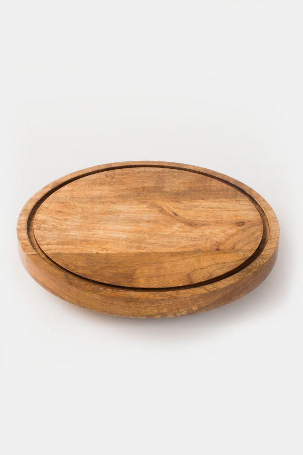 Mela Artisans Handcrafted Mango Wood Footed 360-Degree Rotating Cake Stand