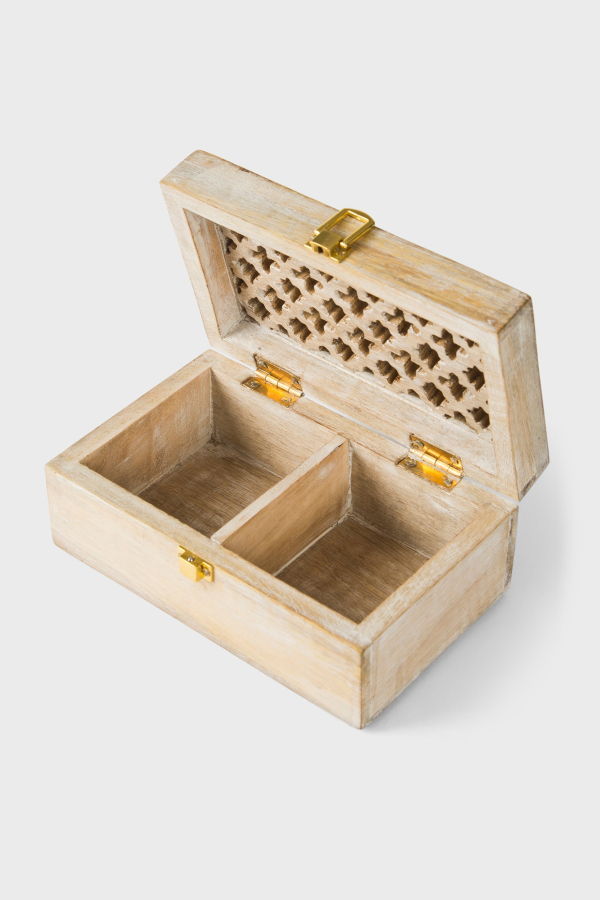 Mela Artisans Mango Wood Trellis Keepsake Box With Compartments