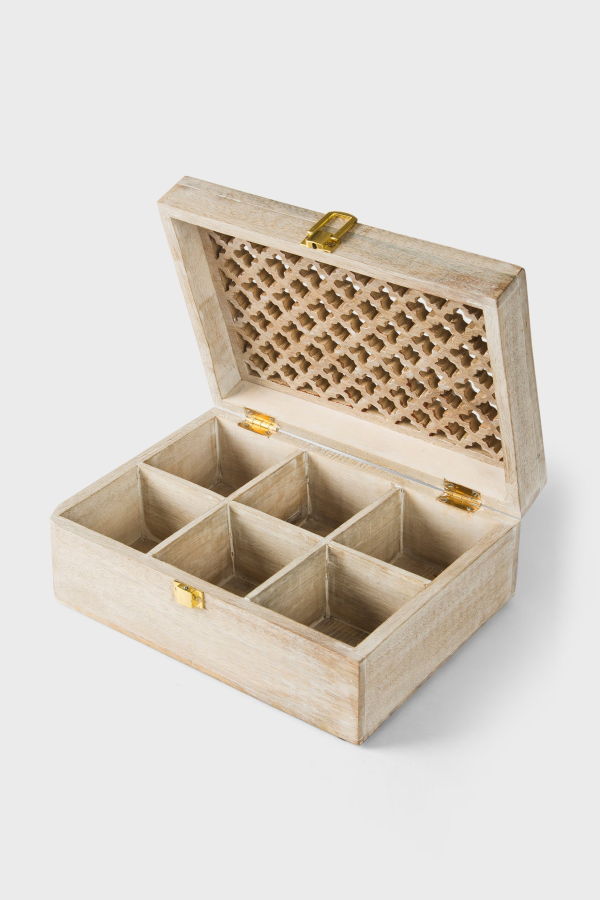 Mela Artisans Mango Wood Trellis Keepsake Box With Compartments