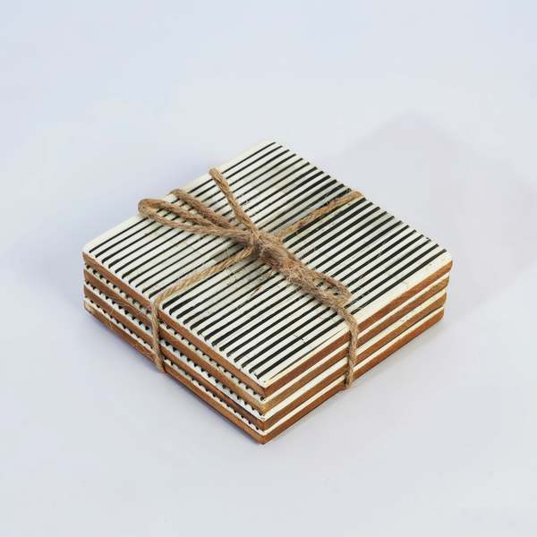 Mela Artisans Pinstripe Inlay and Resin Coasters Set of 4