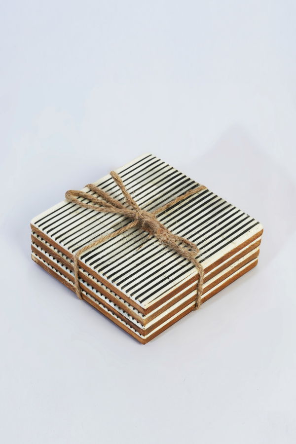 Mela Artisans Pinstripe Inlay and Resin Coasters Set of 4