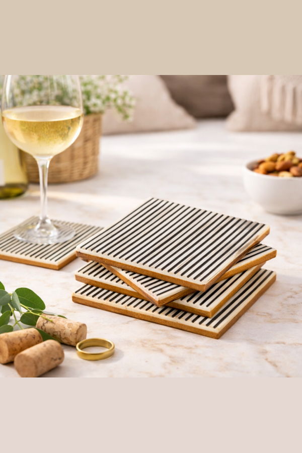 Mela Artisans Pinstripe Inlay and Resin Coasters Set of 4