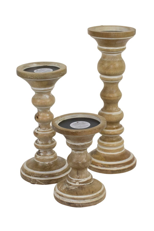 Mela Artisans Willow Rustic White Pillar Candleholder Set