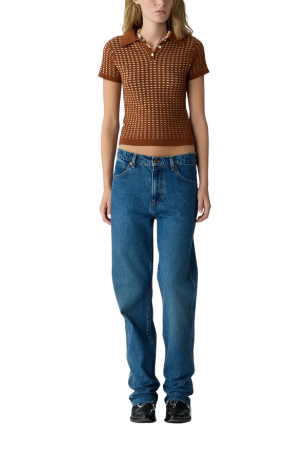 Guest in Residence Shrunken Waffle Polo - Burnt Sienna/Sandstone