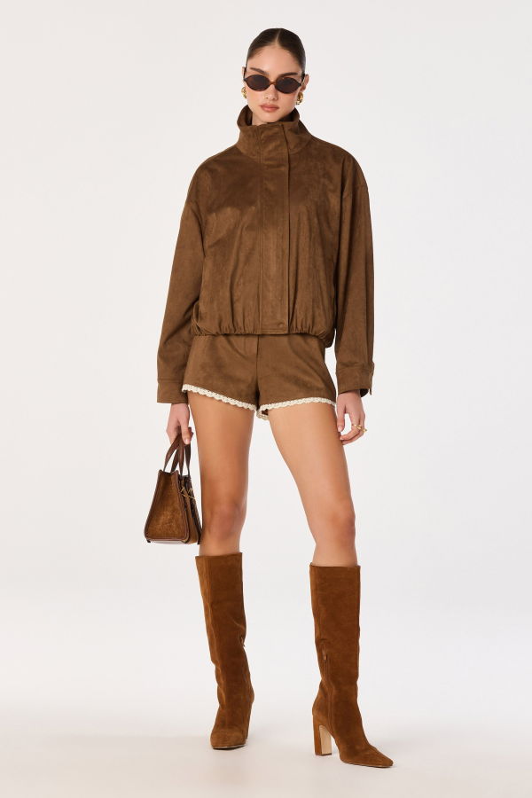 ASTR The Label Cooper Faux Suede Bomber Jacket