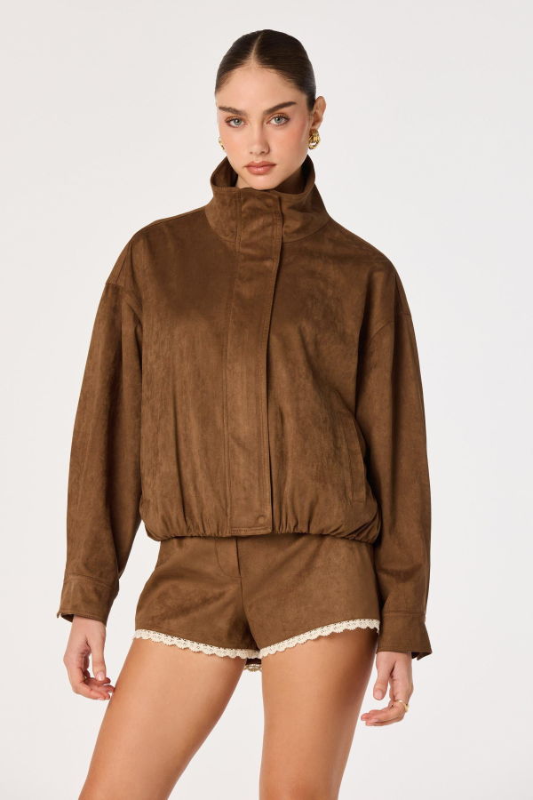 ASTR The Label Cooper Faux Suede Bomber Jacket