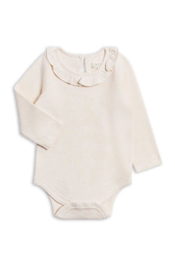 KIDS Colored Organics Mae Waffle Knit Ruffle Bodysuit - Ivory